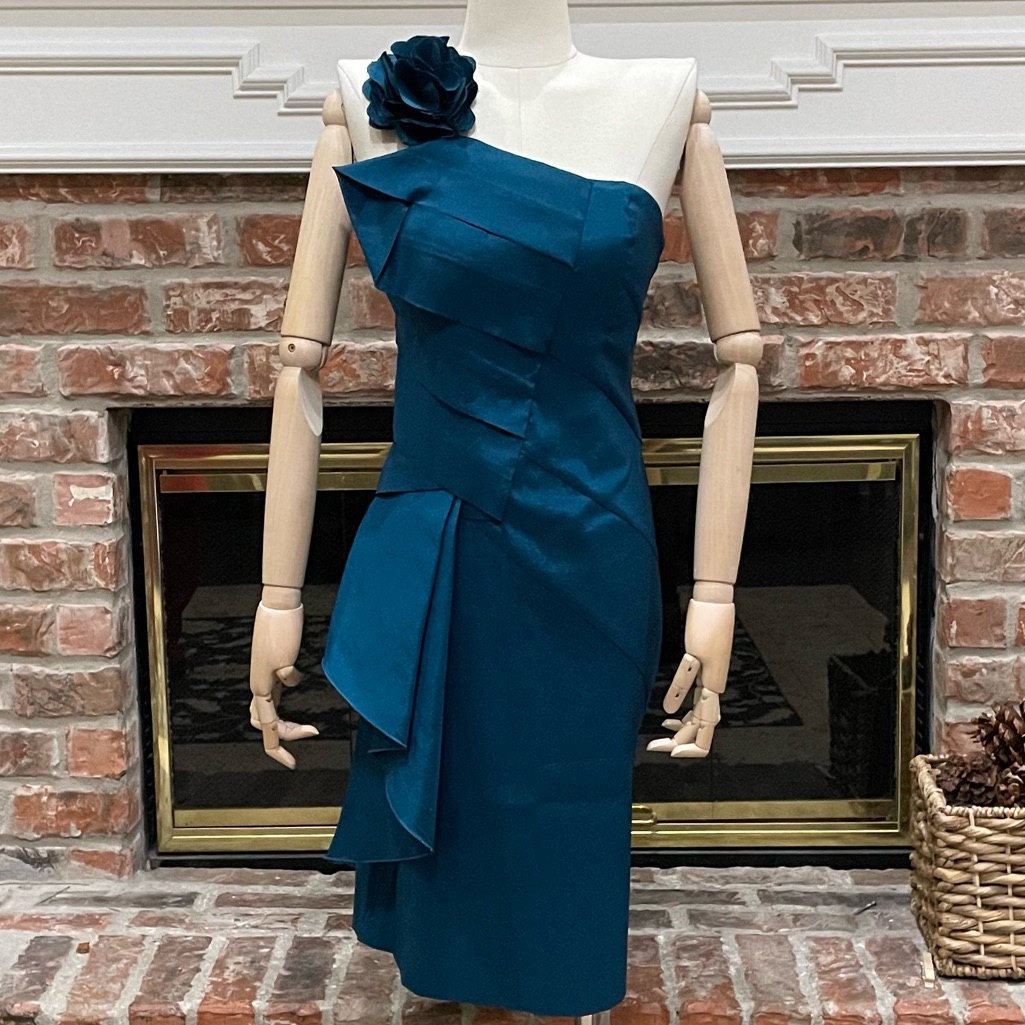 Romeo & Juliet Couture Deep Turquoise Satin One Shoulder Dress / S / Nwot